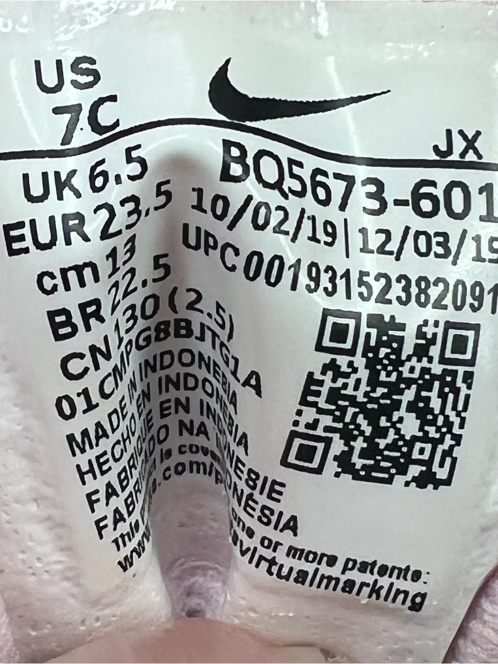 Nike Kids' Pink Athletic Sneakers with Black Swoosh size 7 c